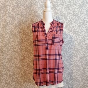 Pink Plaid Long Sleeveless Top
